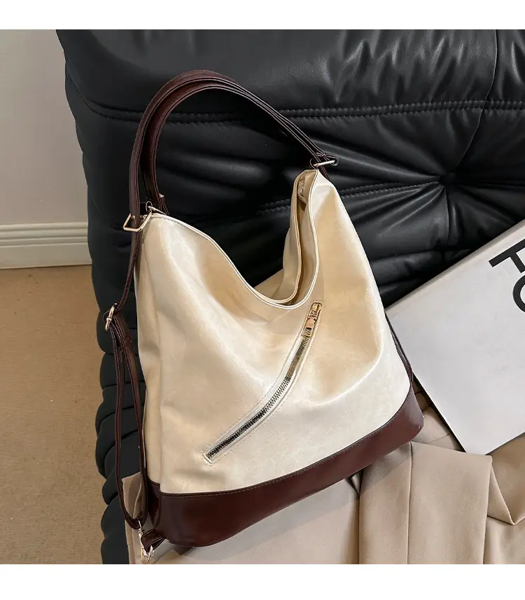Women's Contrast Color High-end Bucket Bag 2024 Spring — feature 2