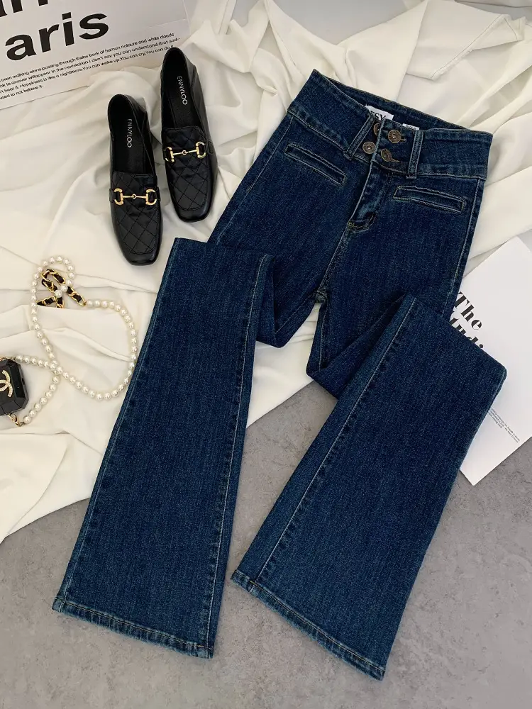 2023 New Retro Dark Blue Slim Fit Skinny Jeans Women
