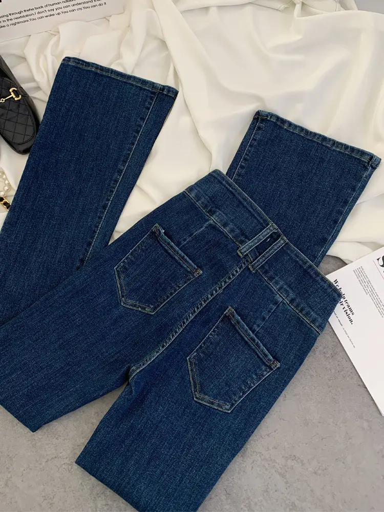 2023 New Retro Dark Blue Slim Fit Skinny Jeans Women