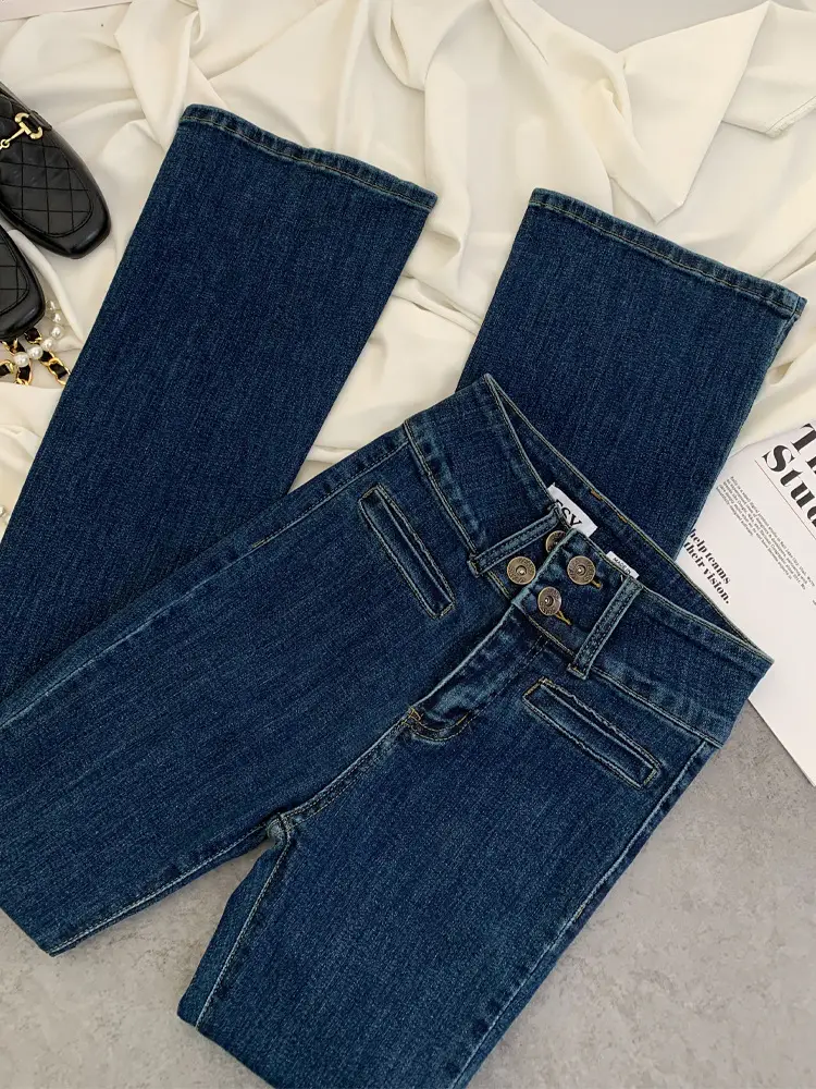 2023 New Retro Dark Blue Slim Fit Skinny Jeans Women