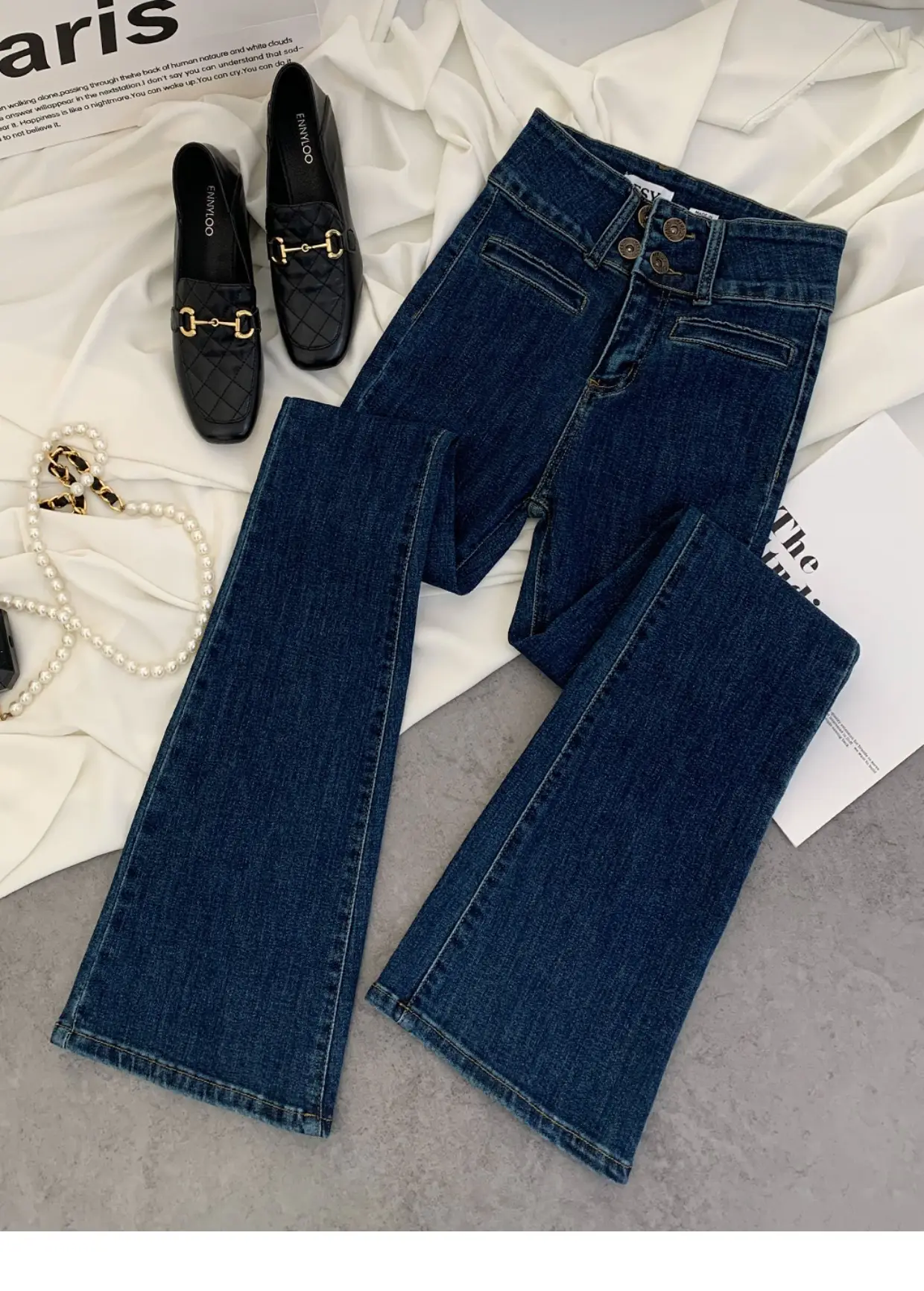 2023 New Retro Dark Blue Slim Fit Skinny Jeans Women — feature 1