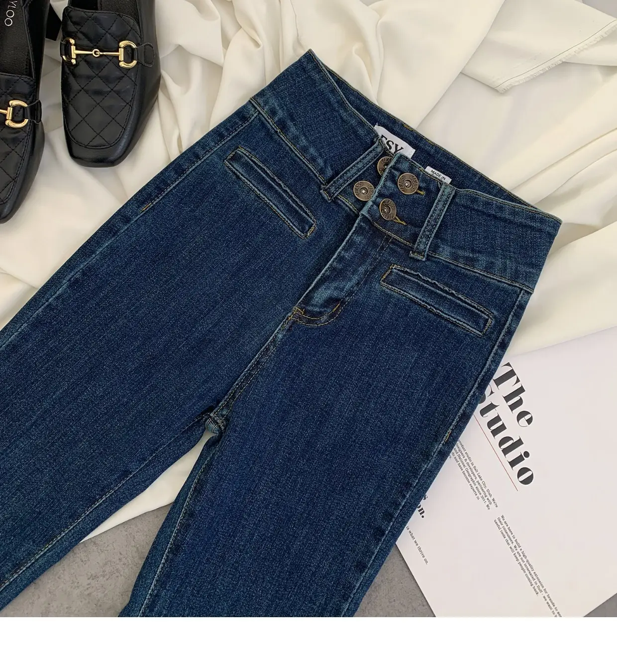 2023 New Retro Dark Blue Slim Fit Skinny Jeans Women — feature 10