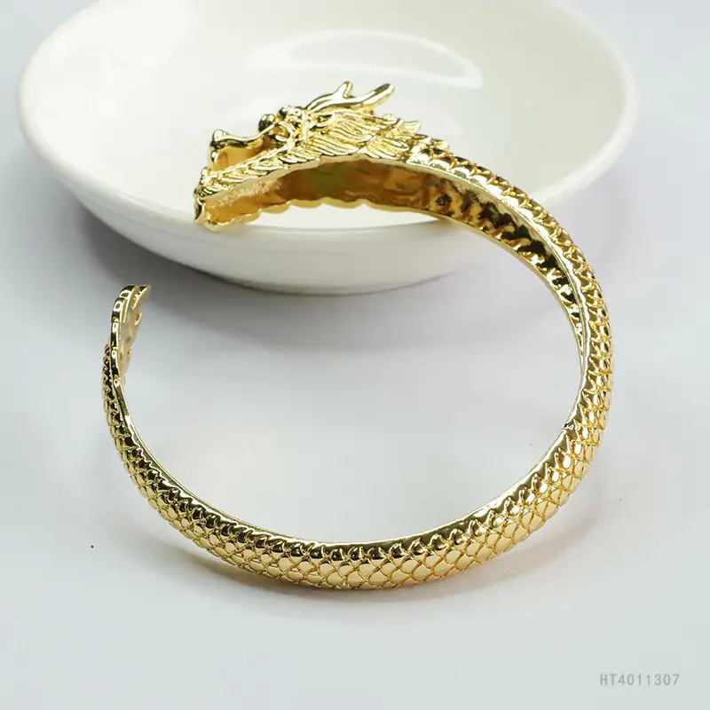 Guan Yu Jade Dragon Bangle Gold Green Stone — feature 7