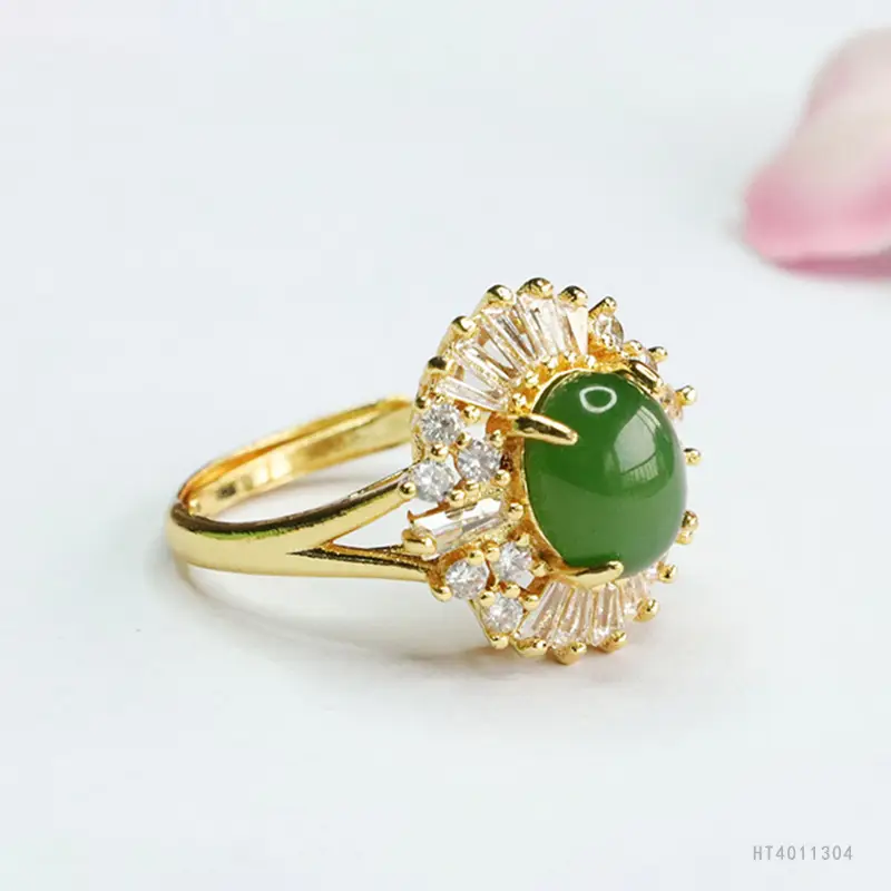 Guan Yu Green Jade Ring for Women Gold Plated - Image 4