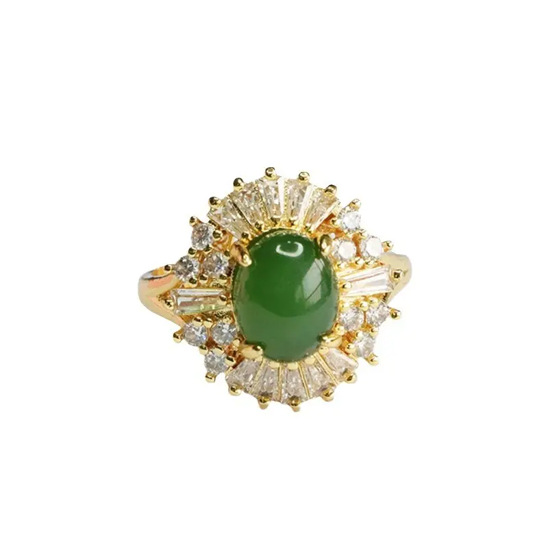 Guan Yu Green Jade Ring for Women Gold Plated - Image 6
