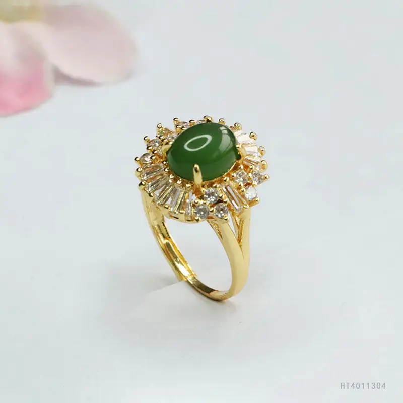 Guan Yu Green Jade Ring for Women Gold Plated — feature 8