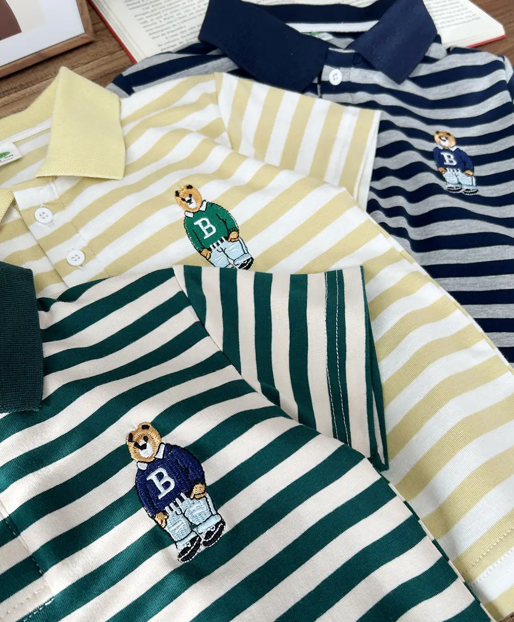 2025 Kids Striped Cotton Polo Shirt Green White — feature 10