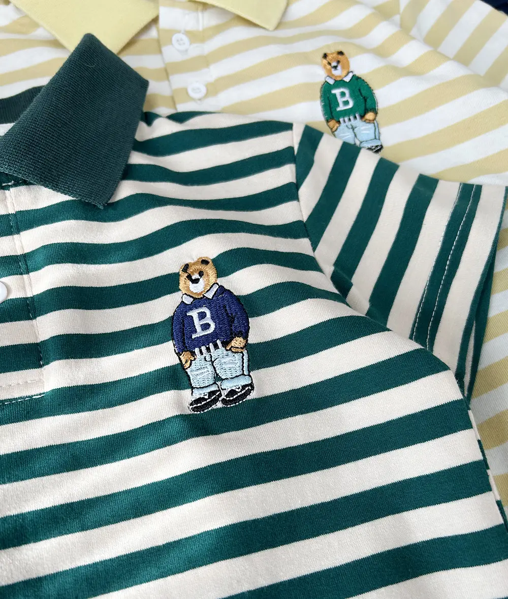 2025 Kids Striped Cotton Polo Shirt Green White — feature 5