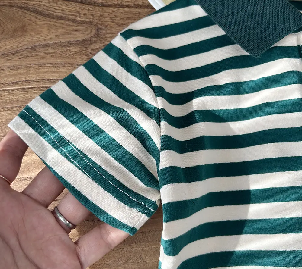 2025 Kids Striped Cotton Polo Shirt Green White — feature 6