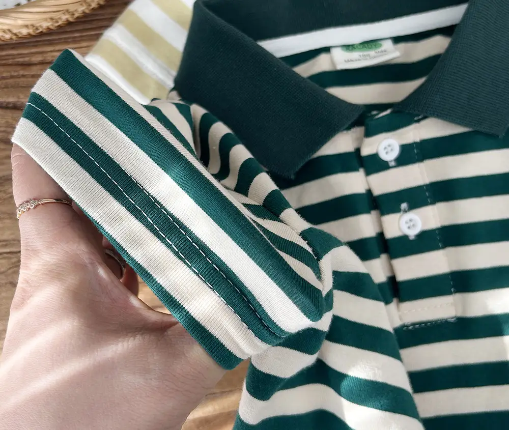 2025 Kids Striped Cotton Polo Shirt Green White — feature 8
