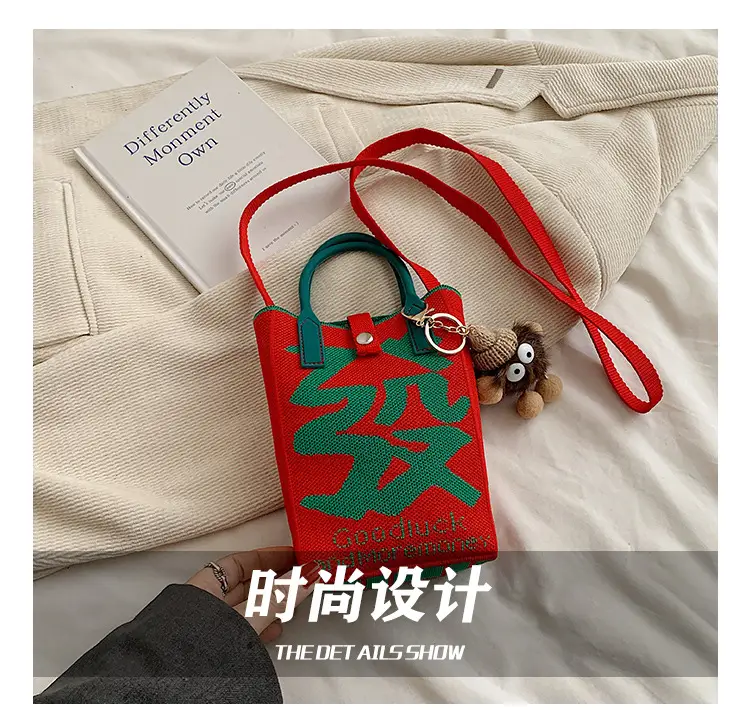 Women Red Envelope Messenger Bag with Doll Keychain — feature 10