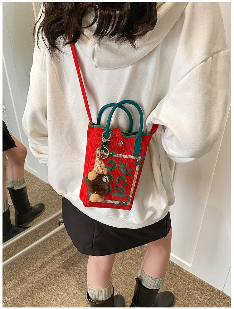 Women Red Envelope Messenger Bag with Doll Keychain — feature 11