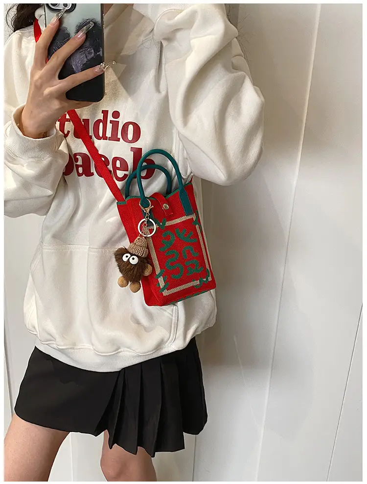 Women Red Envelope Messenger Bag with Doll Keychain — feature 13