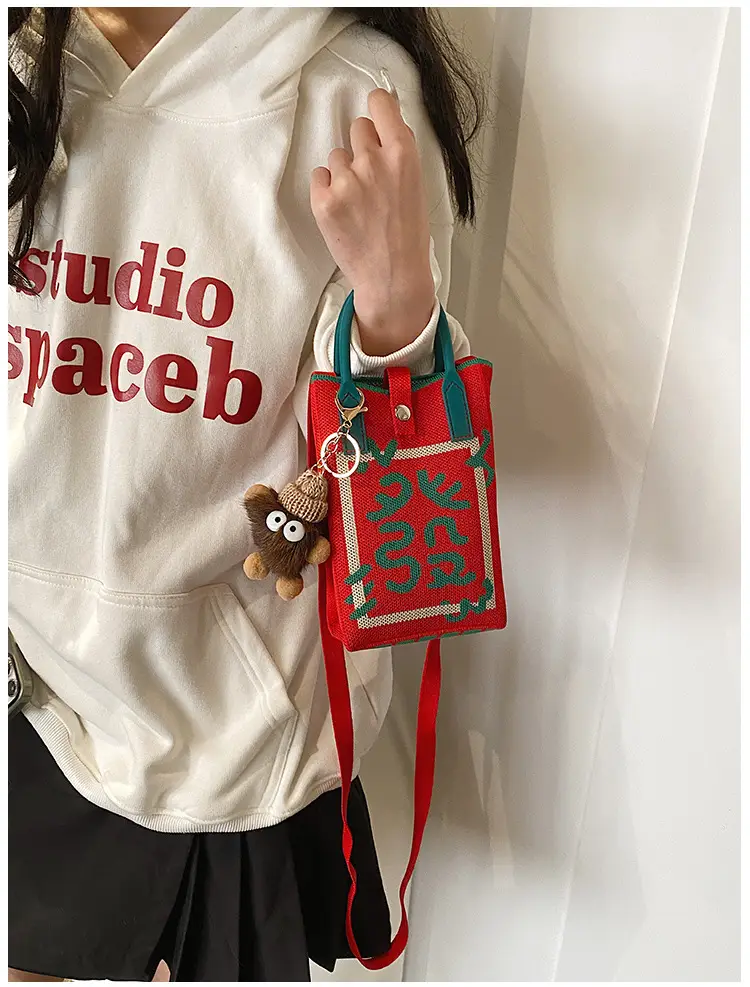 Women Red Envelope Messenger Bag with Doll Keychain — feature 14