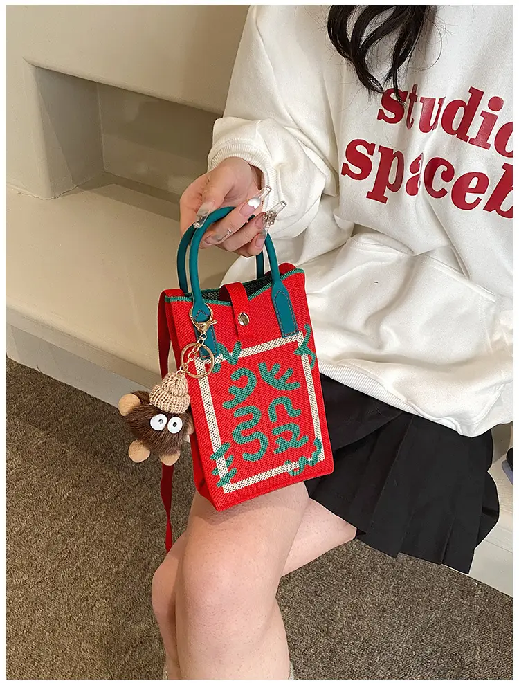 Women Red Envelope Messenger Bag with Doll Keychain — feature 15