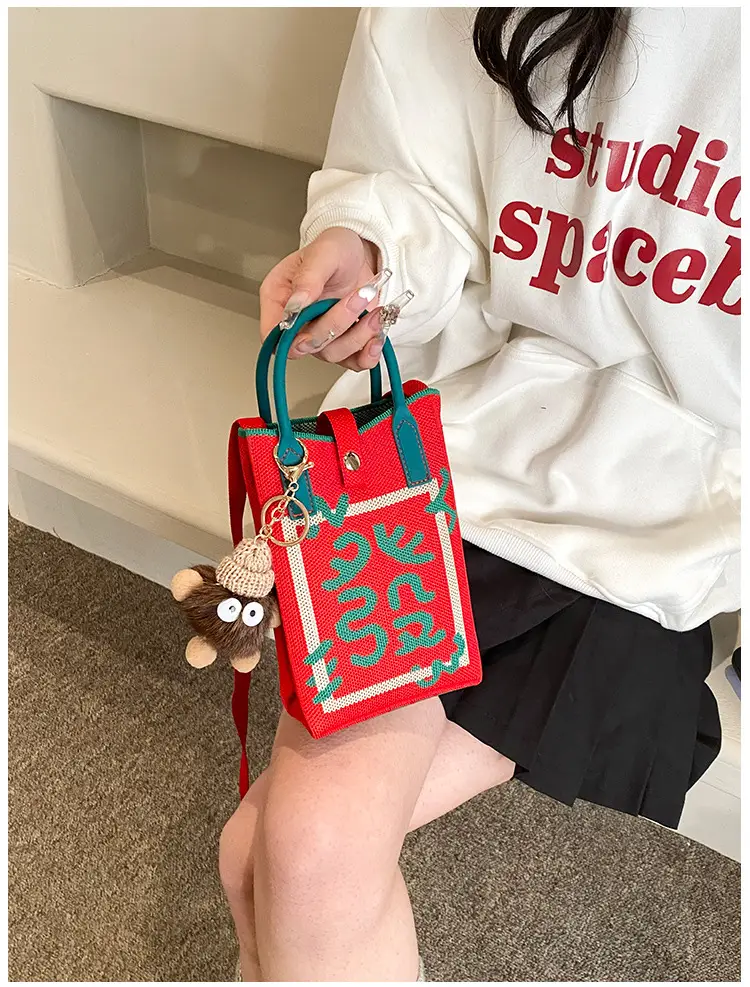 Women Red Envelope Messenger Bag with Doll Keychain — feature 16
