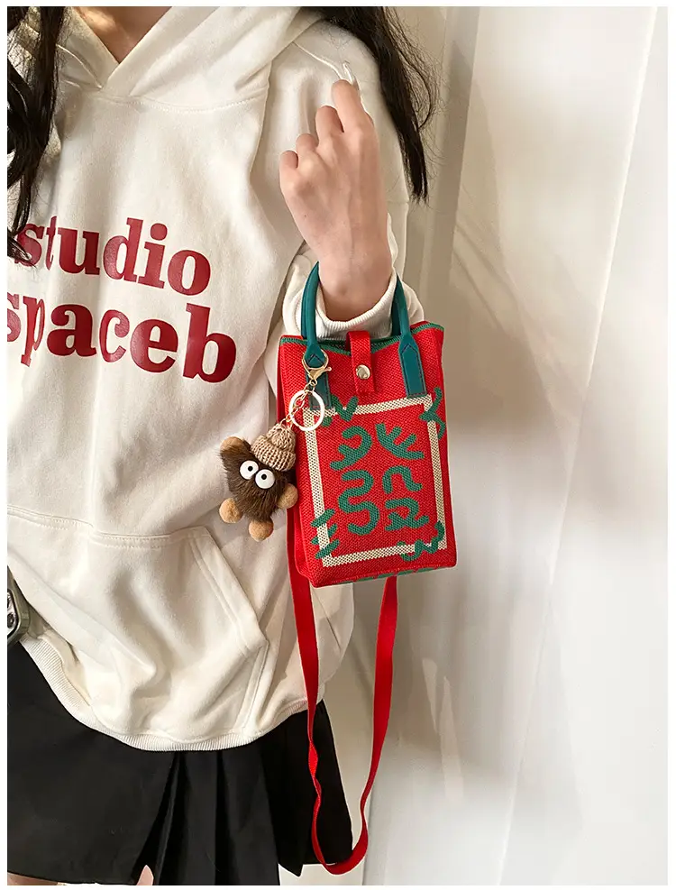 Women Red Envelope Messenger Bag with Doll Keychain — feature 17