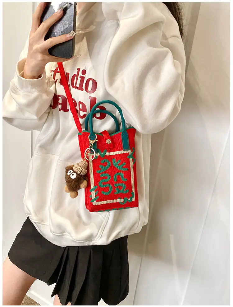 Women Red Envelope Messenger Bag with Doll Keychain — feature 18