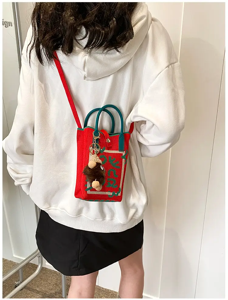 Women Red Envelope Messenger Bag with Doll Keychain — feature 19