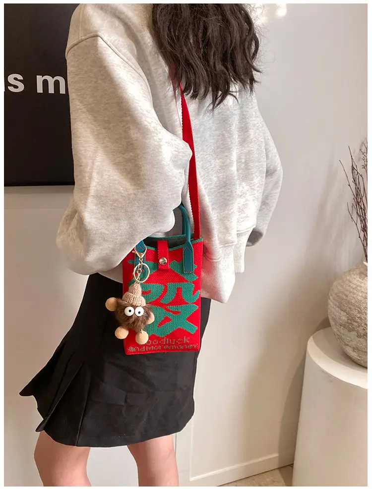 Women Red Envelope Messenger Bag with Doll Keychain — feature 23