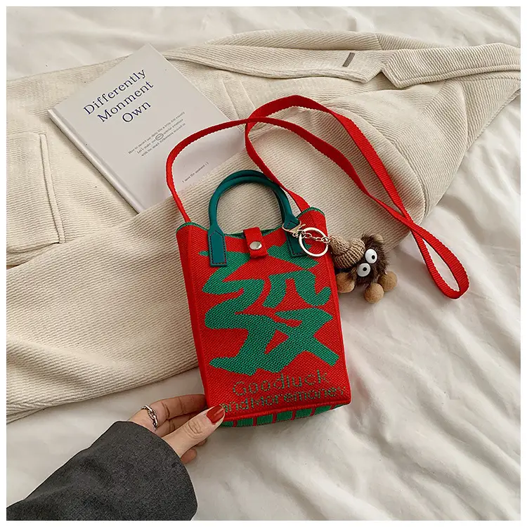 Women Red Envelope Messenger Bag with Doll Keychain — feature 39