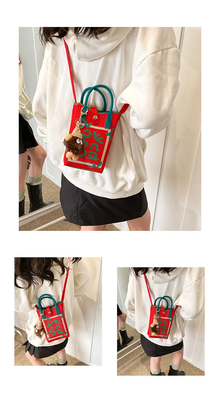 Women Red Envelope Messenger Bag with Doll Keychain — feature 8
