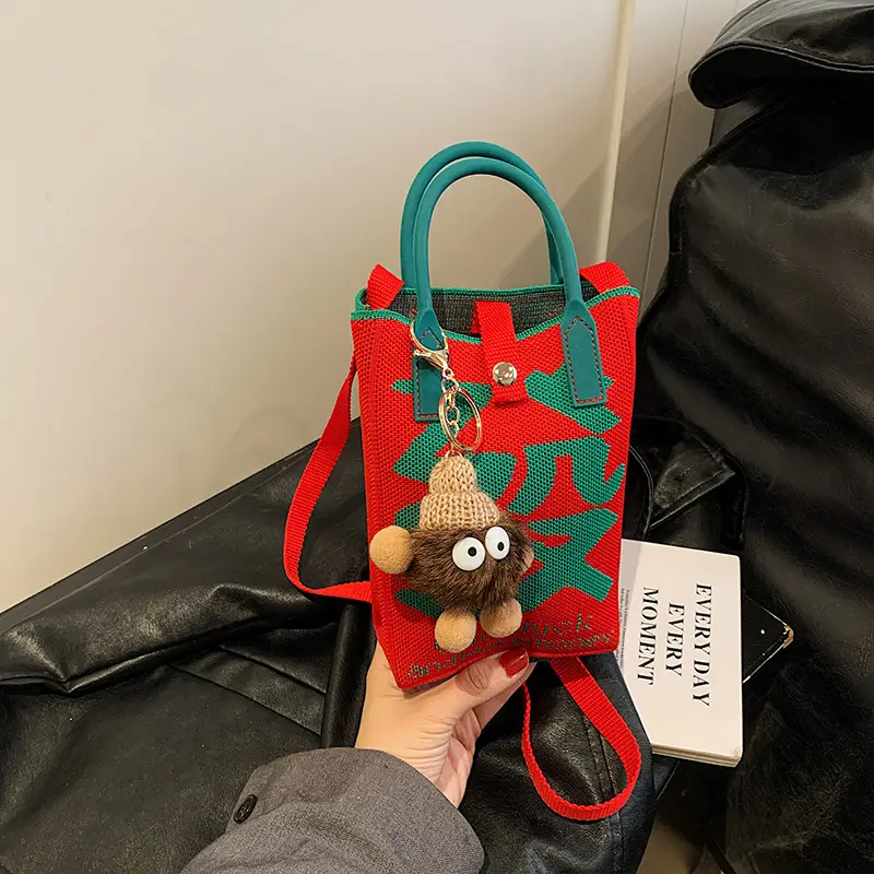Women Red Envelope Messenger Bag with Doll Keychain - Image 5