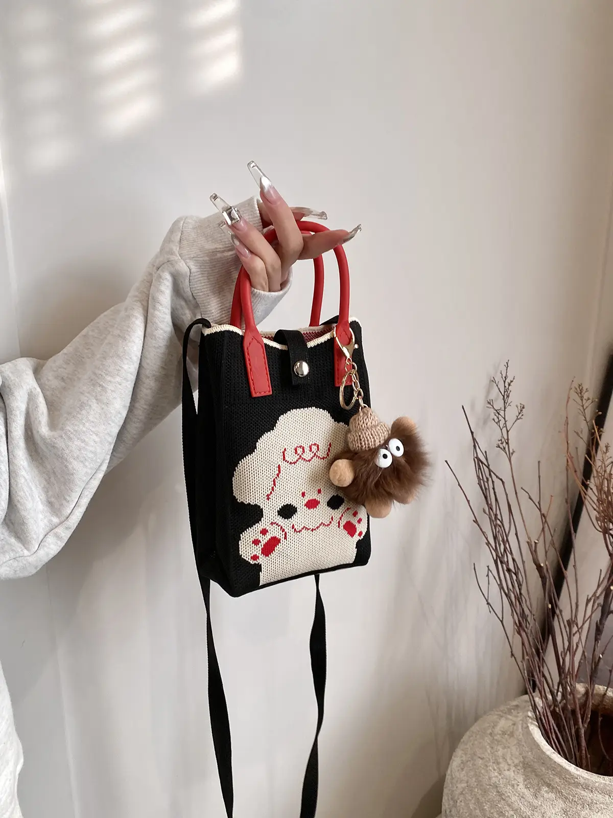 Women Red Envelope Messenger Bag with Doll Keychain - Image 7