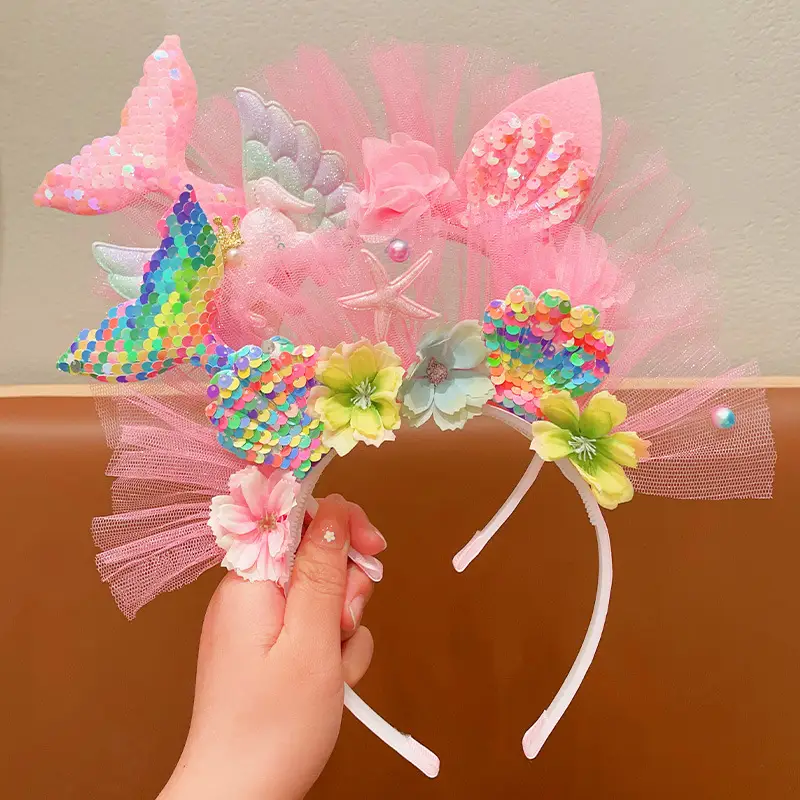 Girls Fish Tail Hairpin Headbands with Sequins & Flowers