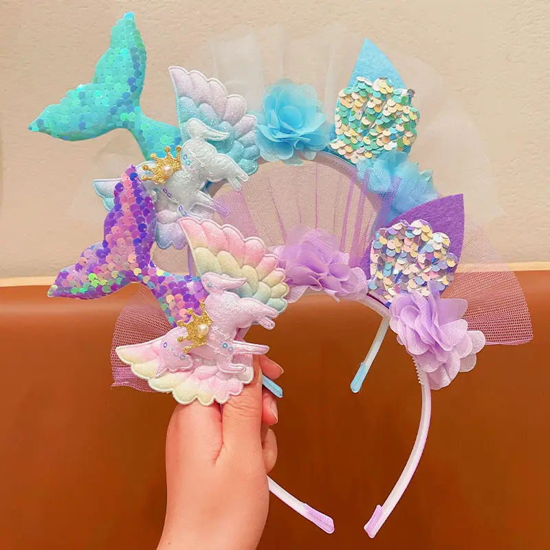 Girls Fish Tail Hairpin Headbands with Sequins & Flowers