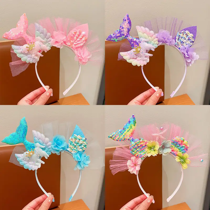 Girls Fish Tail Hairpin Headbands with Sequins & Flowers