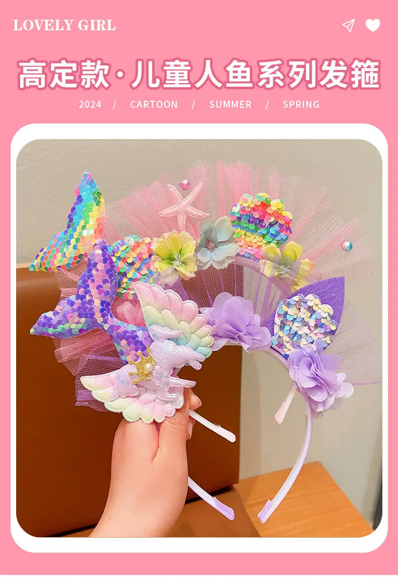 Girls Fish Tail Hairpin Headbands with Sequins & Flowers — feature 1