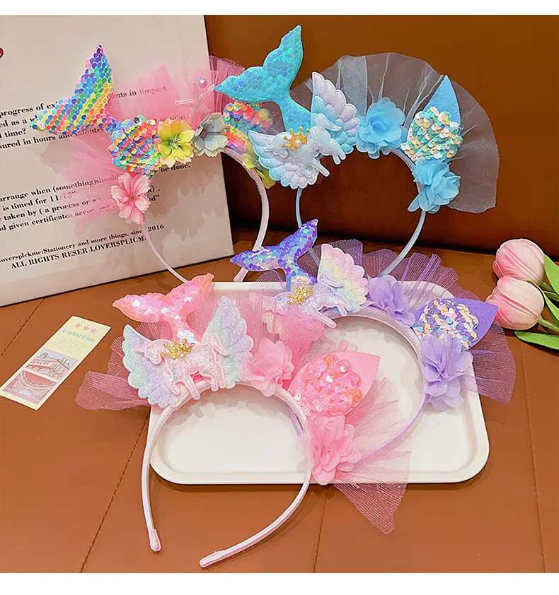 Girls Fish Tail Hairpin Headbands with Sequins & Flowers — feature 10