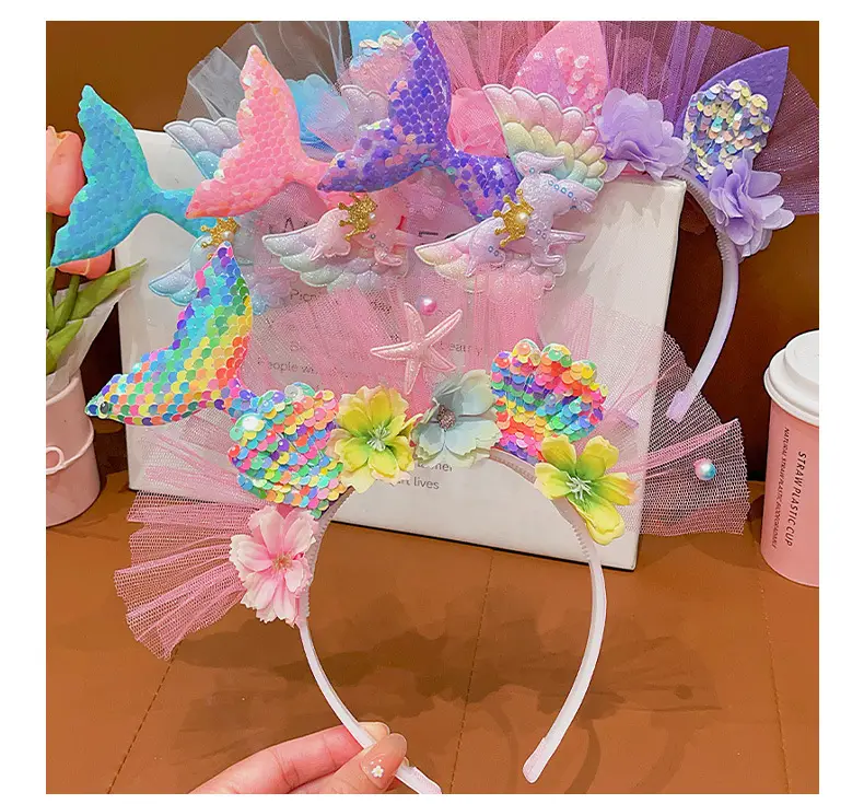 Girls Fish Tail Hairpin Headbands with Sequins & Flowers — feature 12