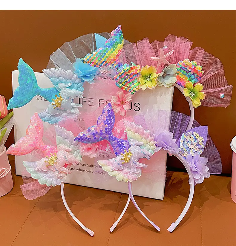 Girls Fish Tail Hairpin Headbands with Sequins & Flowers — feature 13