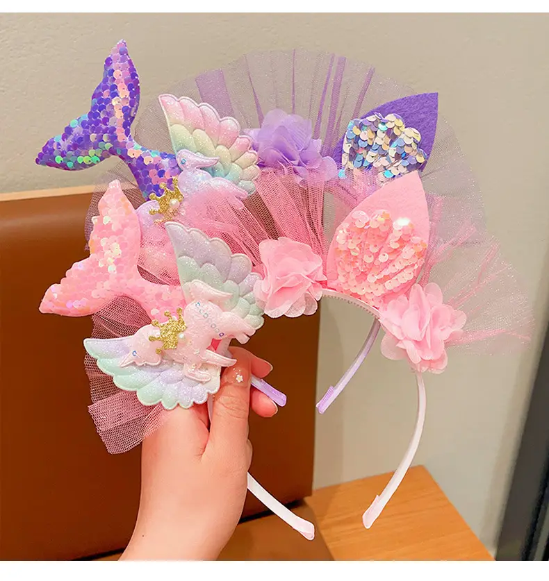 Girls Fish Tail Hairpin Headbands with Sequins & Flowers — feature 4