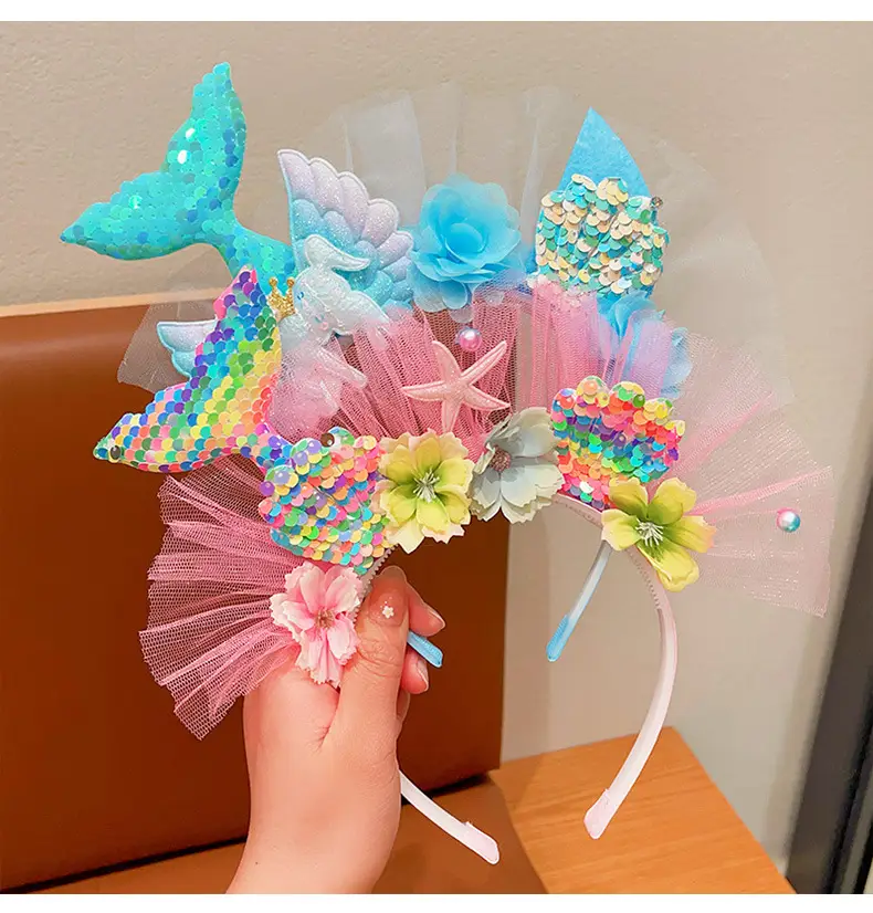 Girls Fish Tail Hairpin Headbands with Sequins & Flowers — feature 5