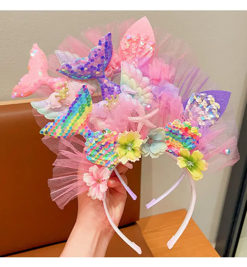 Girls Fish Tail Hairpin Headbands with Sequins & Flowers — feature 6