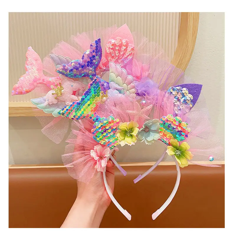 Girls Fish Tail Hairpin Headbands with Sequins & Flowers — feature 7