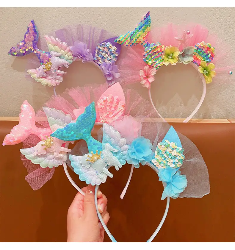 Girls Fish Tail Hairpin Headbands with Sequins & Flowers — feature 8