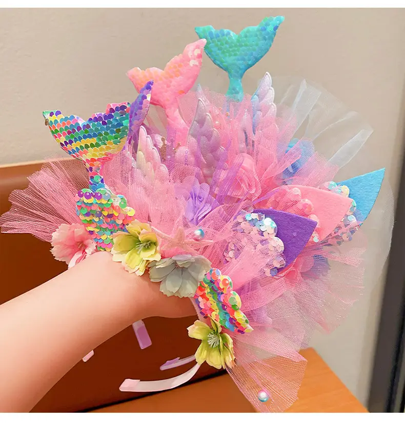 Girls Fish Tail Hairpin Headbands with Sequins & Flowers — feature 9