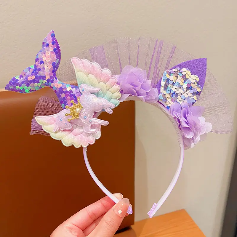 Girls Fish Tail Hairpin Headbands with Sequins & Flowers
