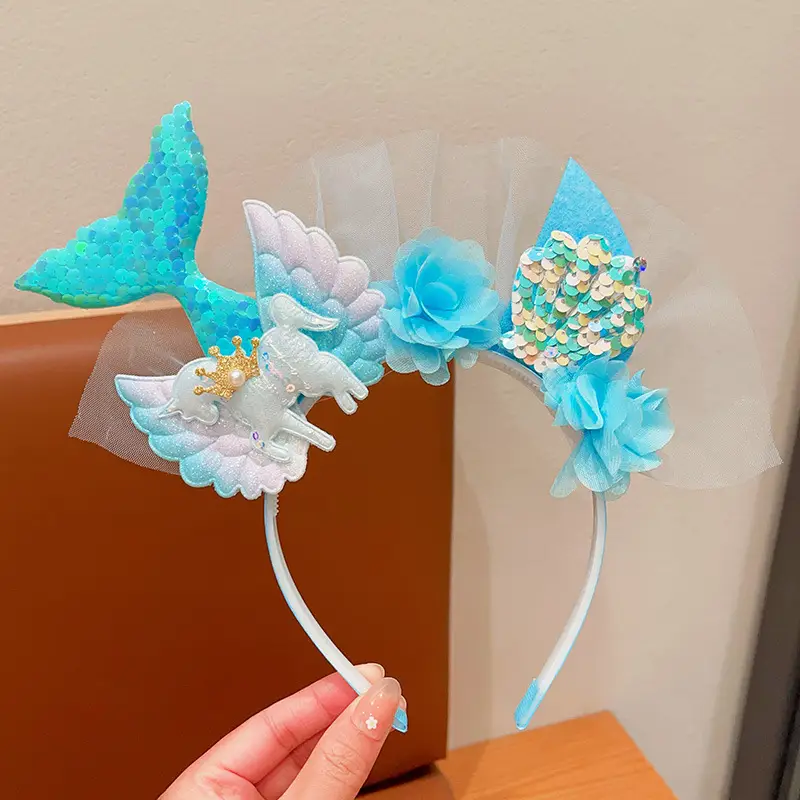 Girls Fish Tail Hairpin Headbands with Sequins & Flowers