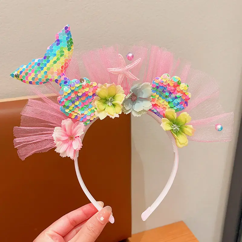 Girls Fish Tail Hairpin Headbands with Sequins & Flowers
