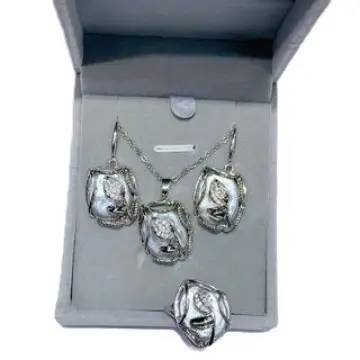Luxury Baroque Necklace Earrings Ring Set Silver Plated - Image 9