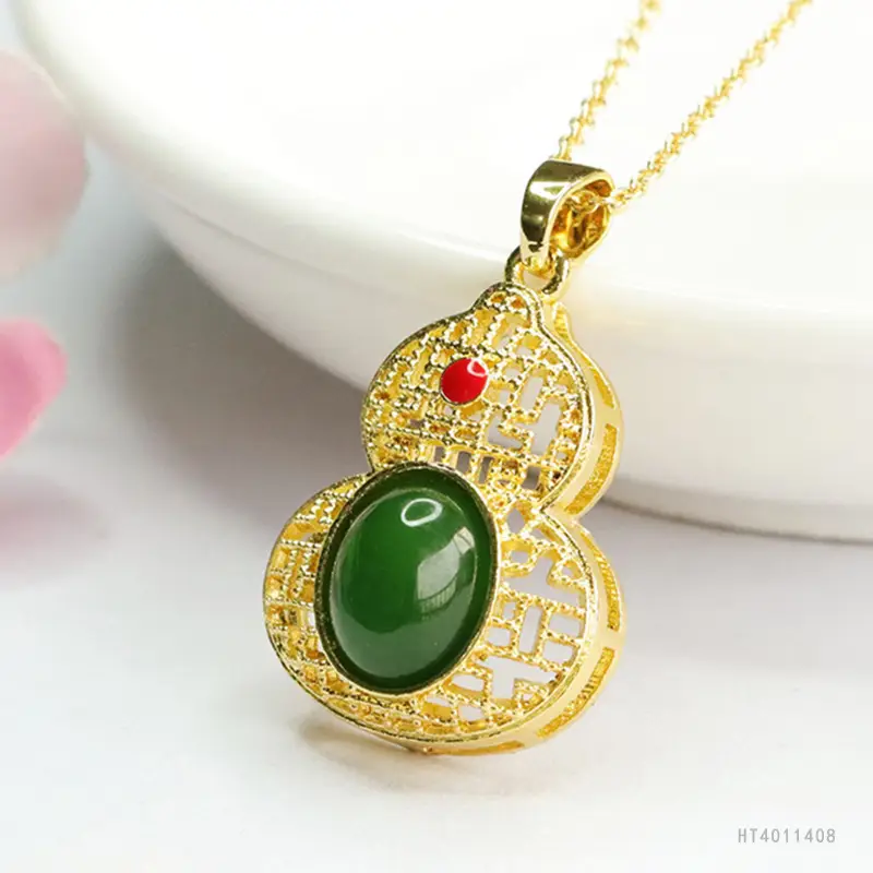 Guan Yu Jade Pendant Necklace for Women Spinach Green Jasper Gourd - Image 3