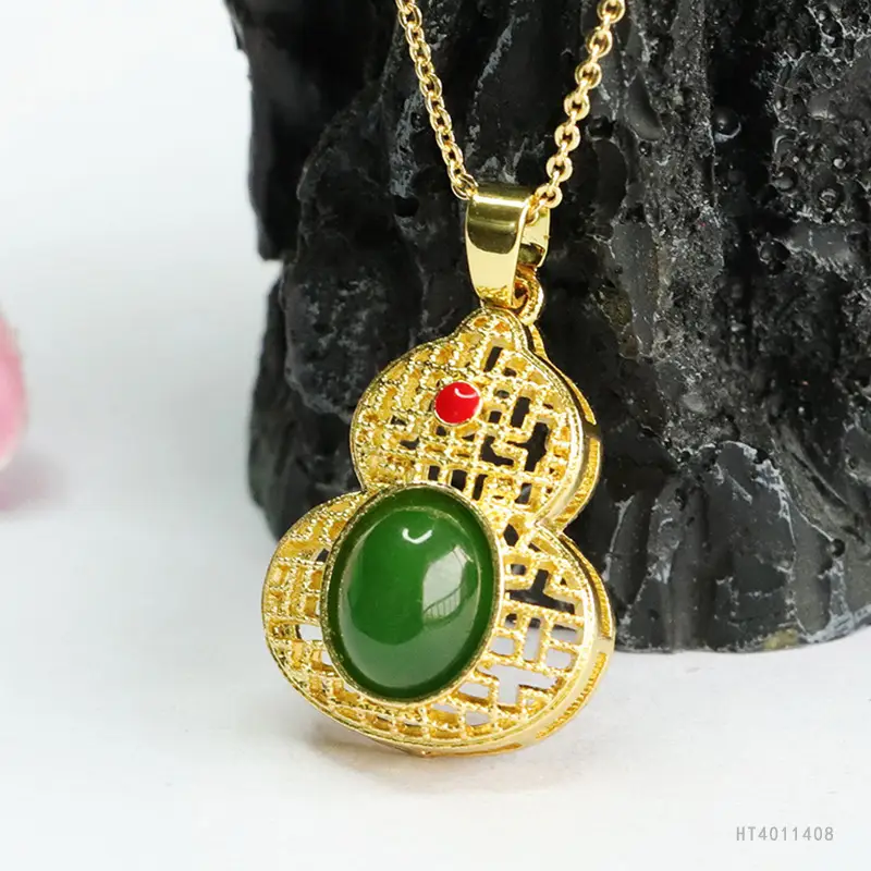 Guan Yu Jade Pendant Necklace for Women Spinach Green Jasper Gourd - Image 5