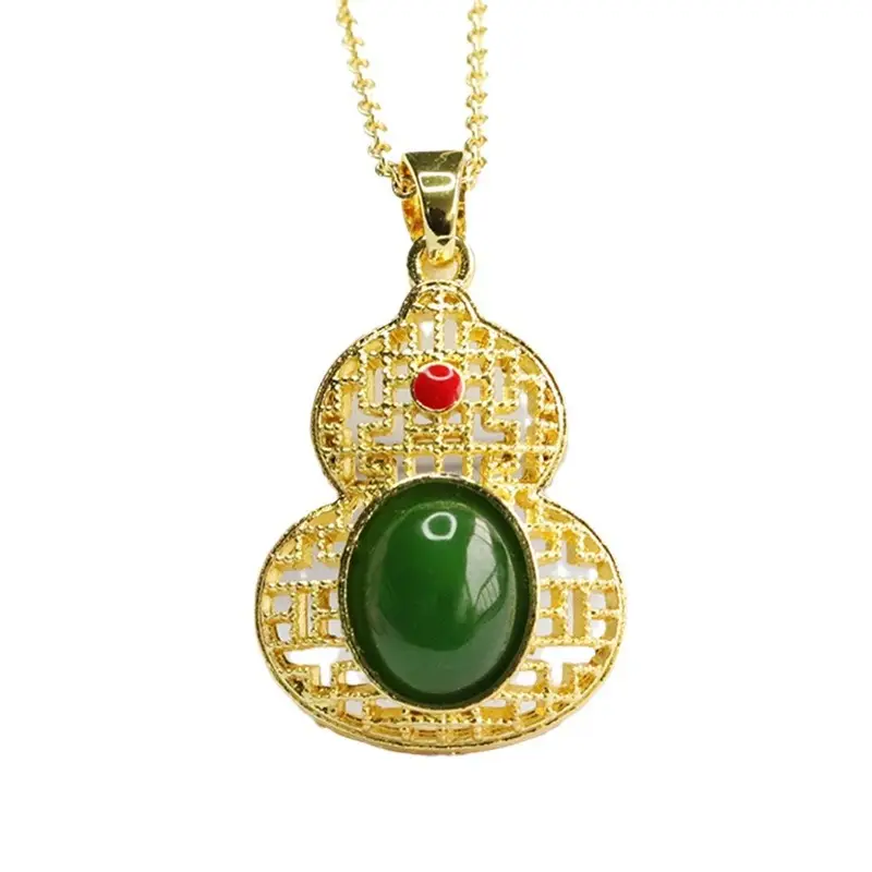 Guan Yu Jade Pendant Necklace for Women Spinach Green Jasper Gourd - Image 6