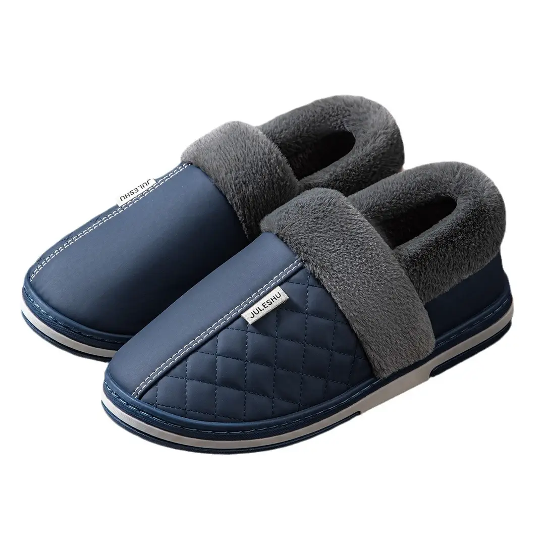 Jieliya men's cotton slippers waterproof leather surface winter fleece-lined warm indoor non-slip thick-soled cotton shoes for middle-aged and elderly women - Image 8