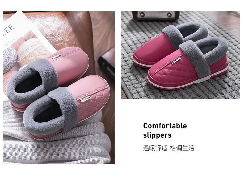 Jieliya men's cotton slippers waterproof leather surface winter fleece-lined warm indoor non-slip thick-soled cotton shoes for middle-aged and elderly women — feature 20